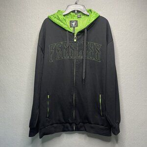 No Fear Mens Fearless Black Neon Green Zip Hoodie XL Lined Rave Streetwear